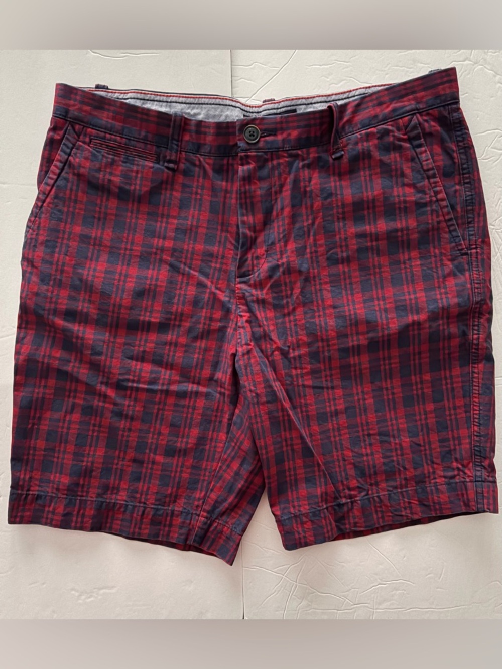 Tommy‎ Hilfiger Red and Navy Plaid Flat Front Shorts